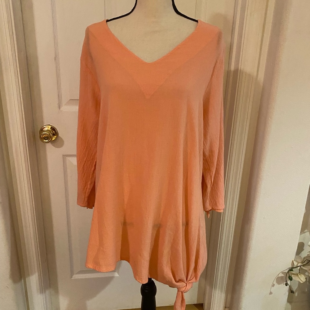 Cottonways Split-Sleeve Peach Tunic, Size 2 (L/XL)